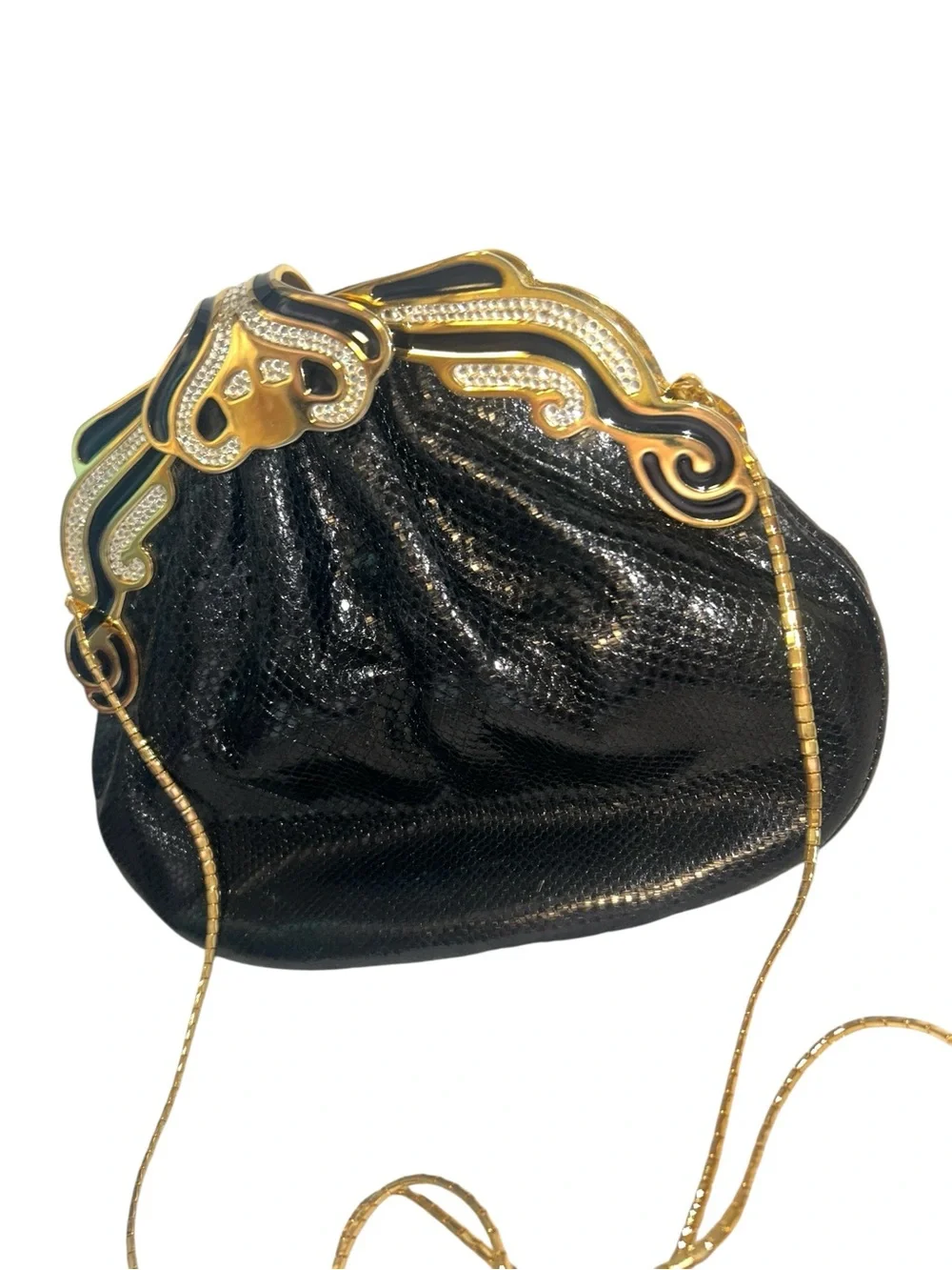 Finesse La Model Black Snakeskin Leather  Too Clutch Bag